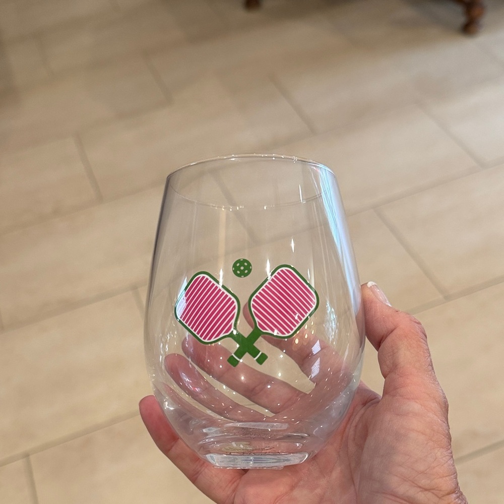 Stemless Wine Glass with Pickleball Design